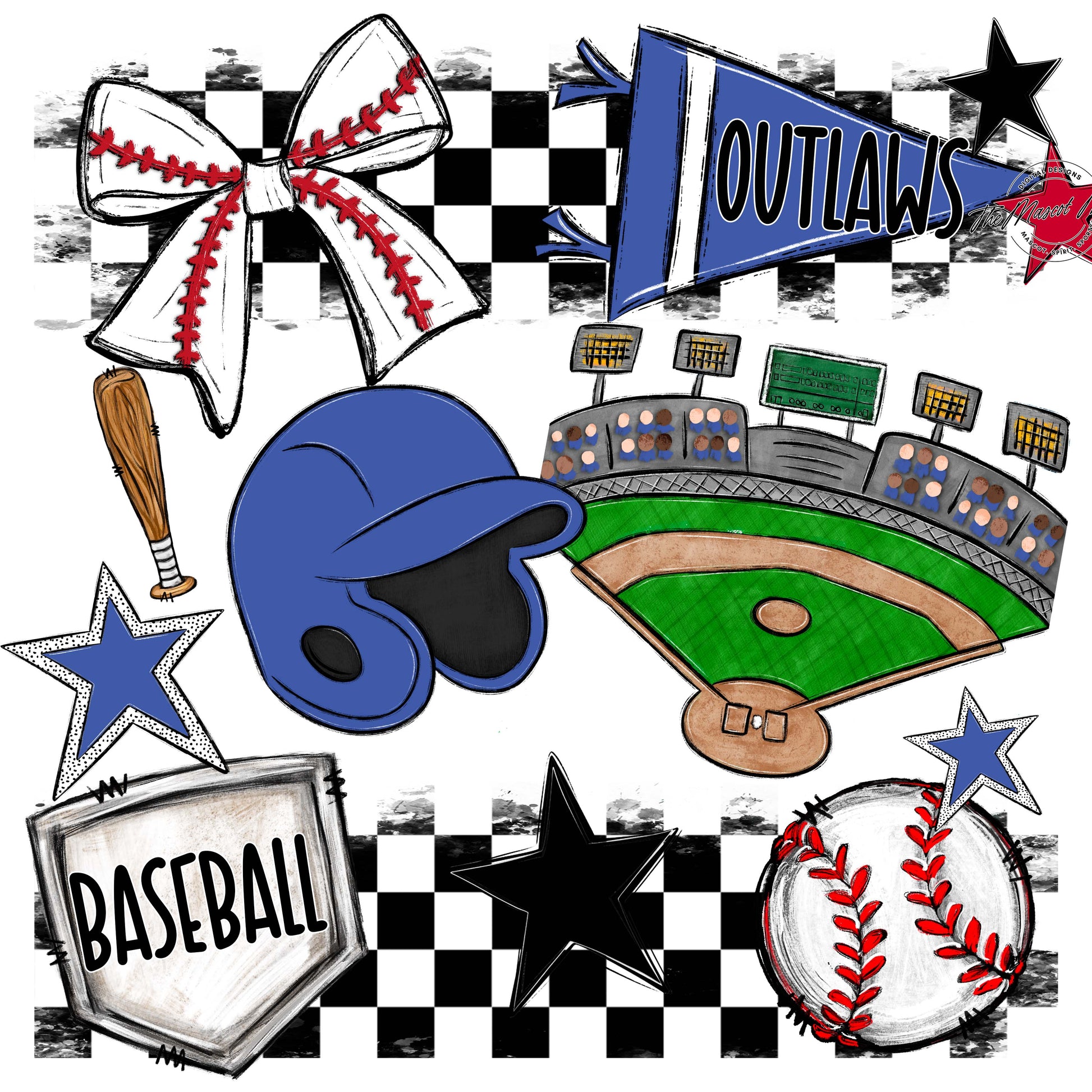 Outlaws Checkers Baseball Design-Off Blue