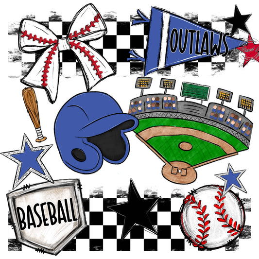 Outlaws Checkers Baseball Design-Off Blue
