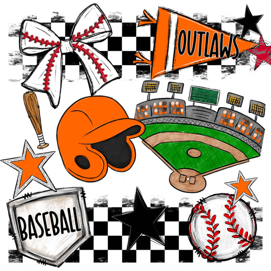 Outlaws Checkers Baseball Design-Orange