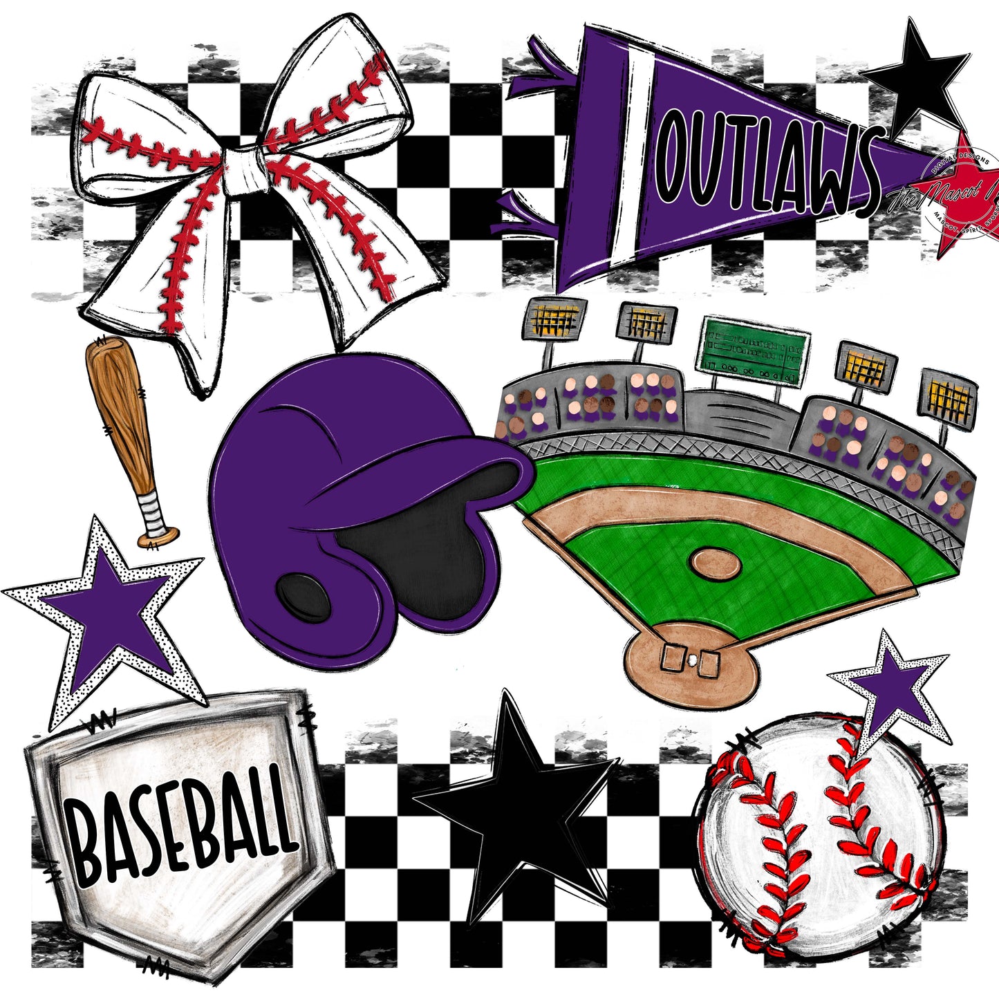 Outlaws Checkers Baseball Design-Purple