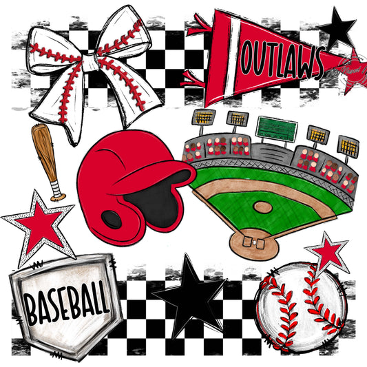 Outlaws Checkers Baseball Design-Red