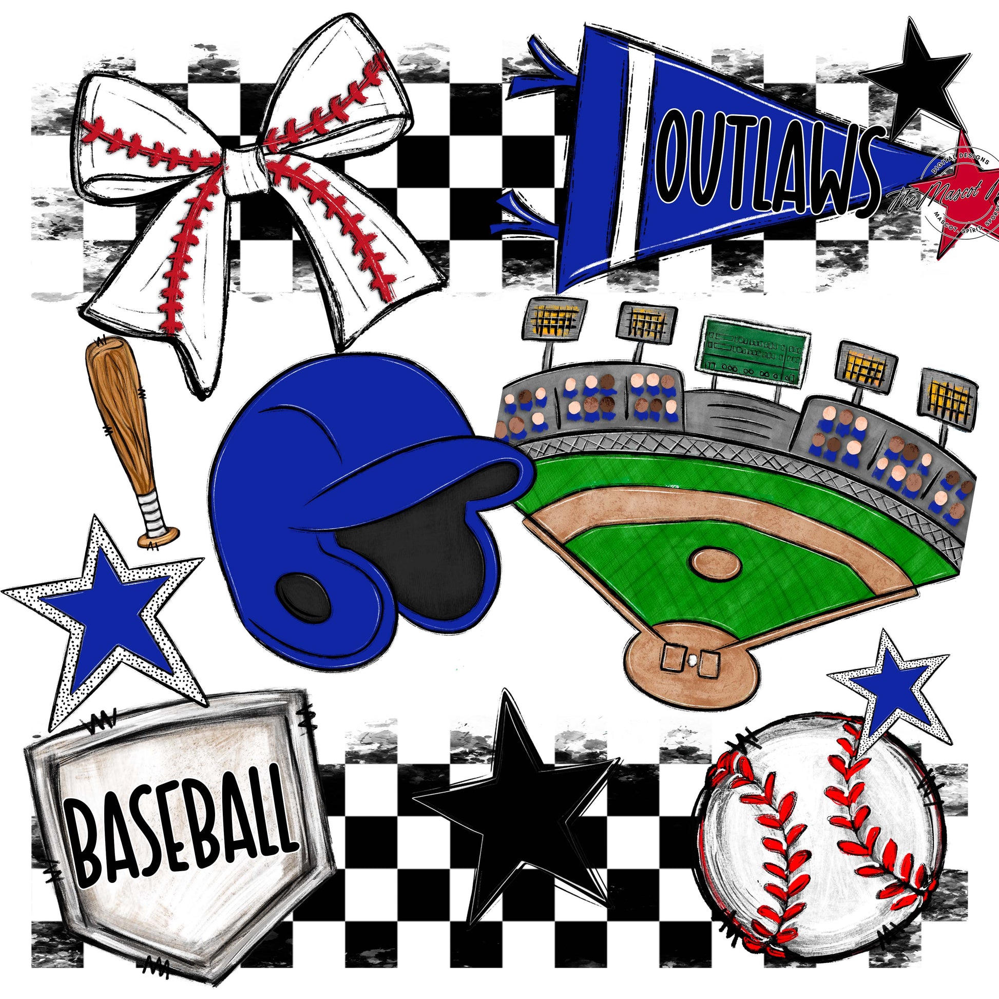 Outlaws Checkers Baseball Design-Royal Blue