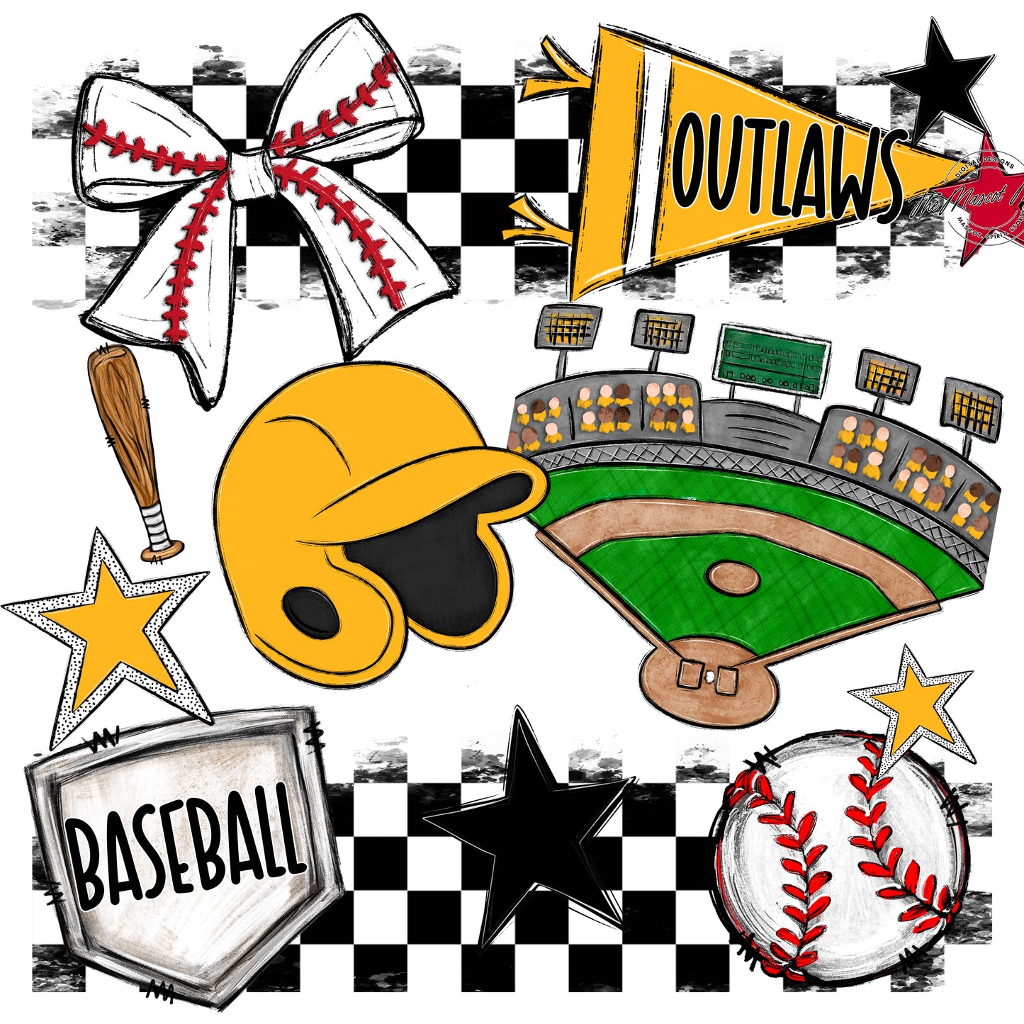 Outlaws Checkers Baseball Design-Yellow