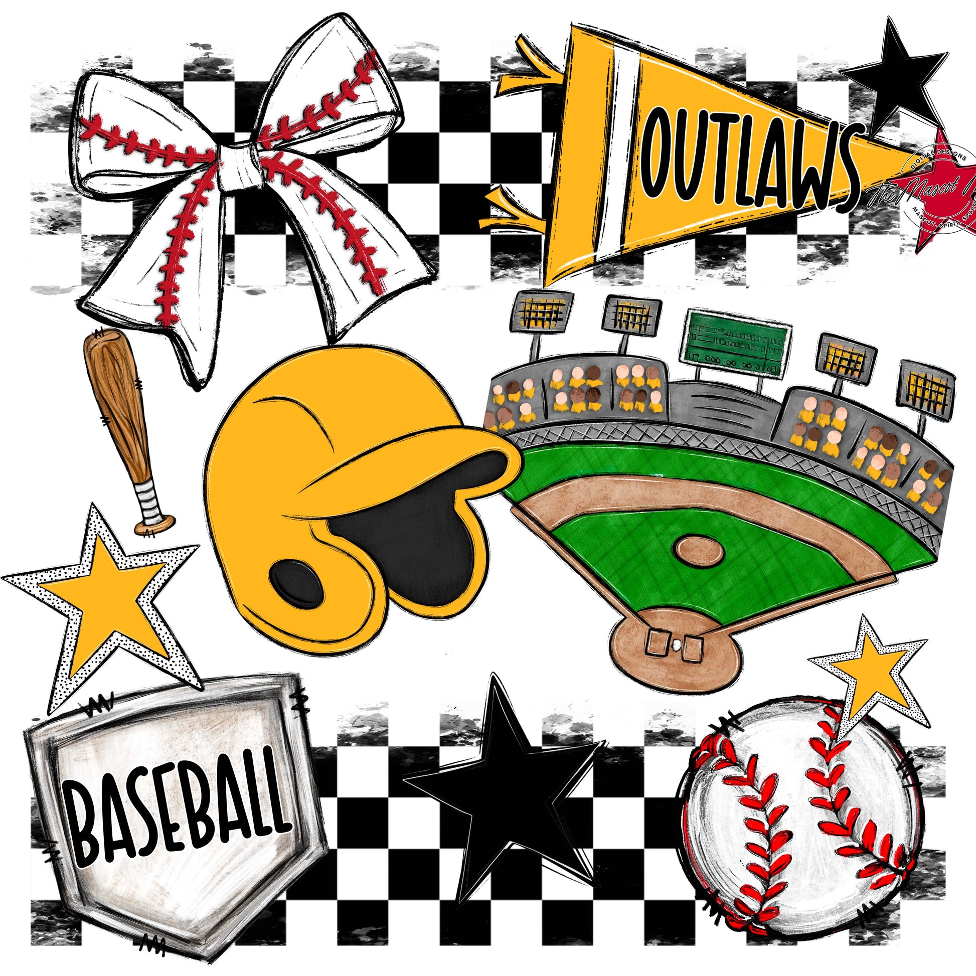Outlaws Checkers Baseball Design-Yellow