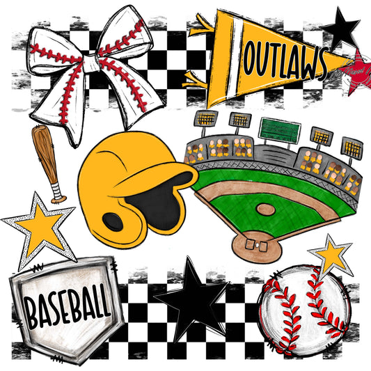 Outlaws Checkers Baseball Design-Yellow
