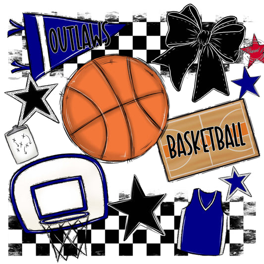 Outlaws Checkers Basketball Design-Blue