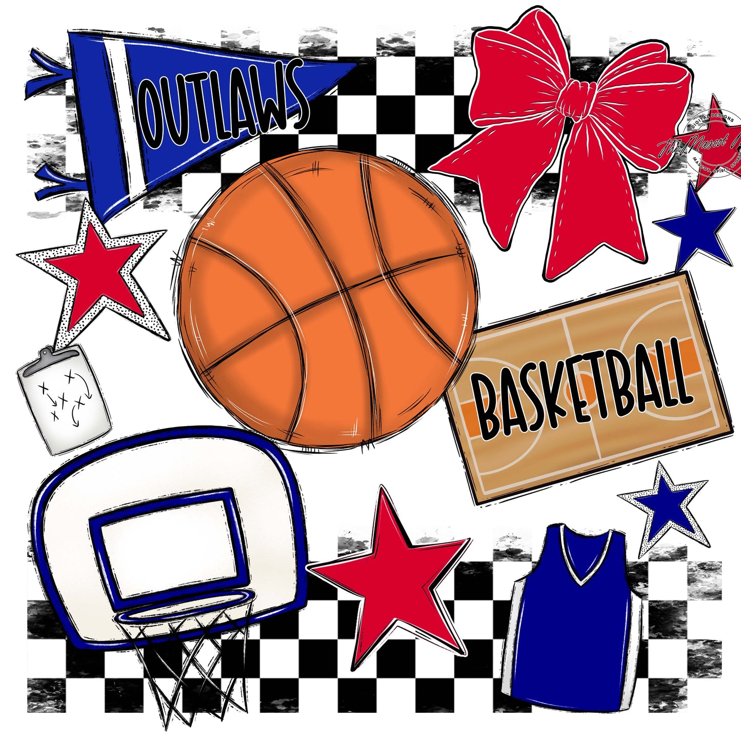 Outlaws Checkers Basketball Design-Blue & Red