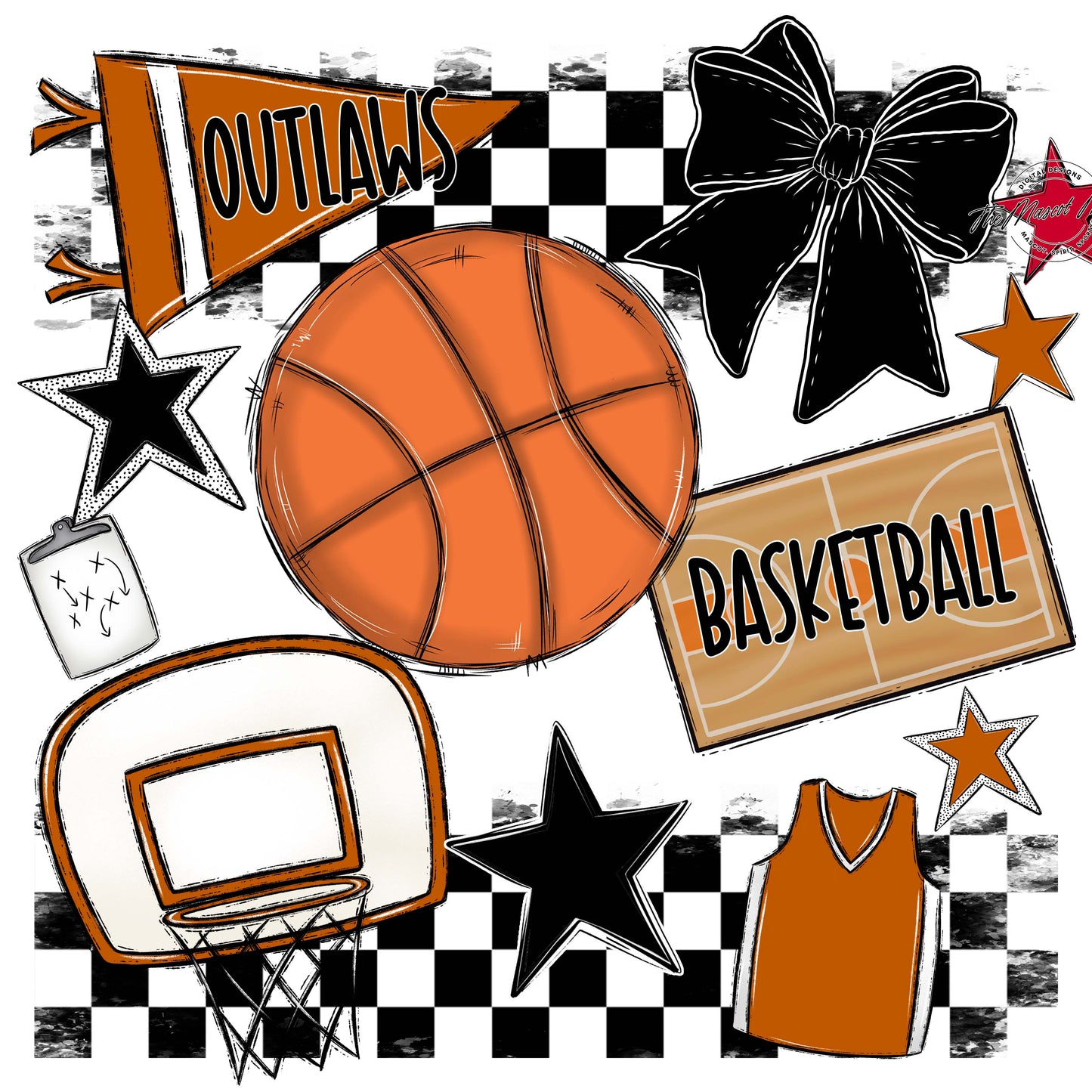 Outlaws Checkers Basketball Design-Burnt Orange