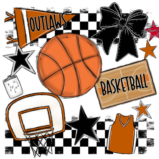 Outlaws Checkers Basketball Design-Burnt Orange