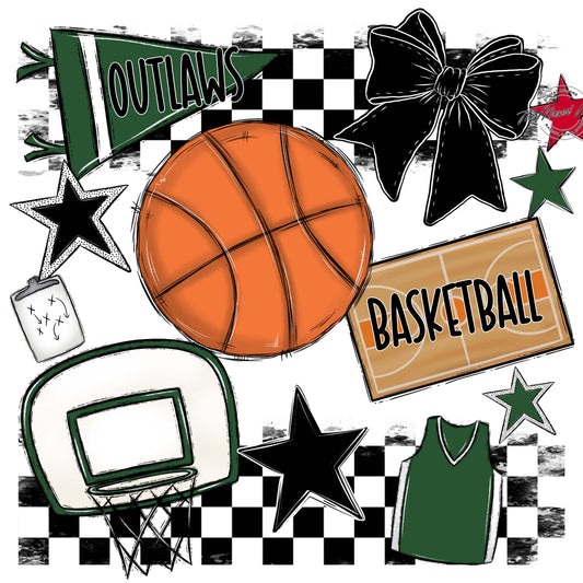 Outlaws Checkers Basketball Design-Green