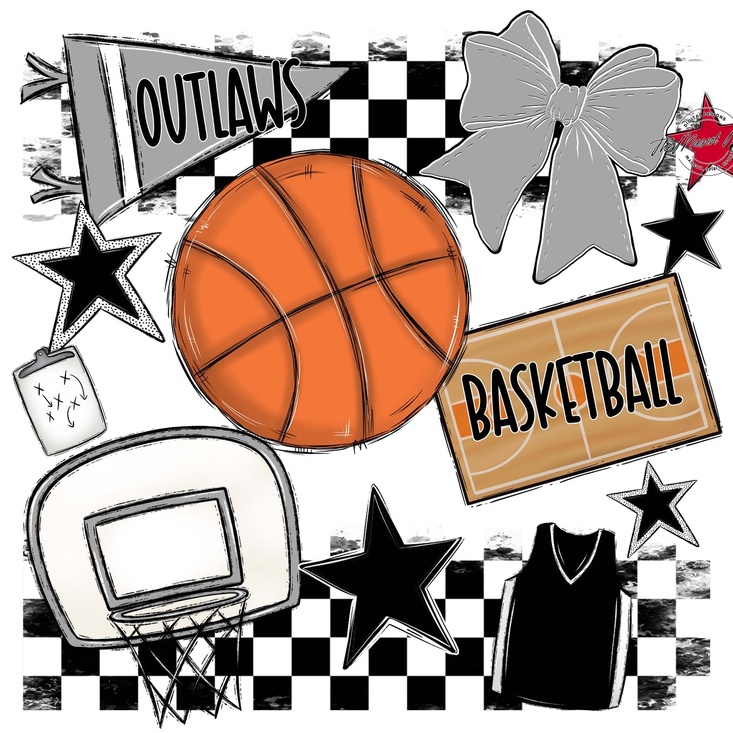 Outlaws Checkers Basketball Design-Grey