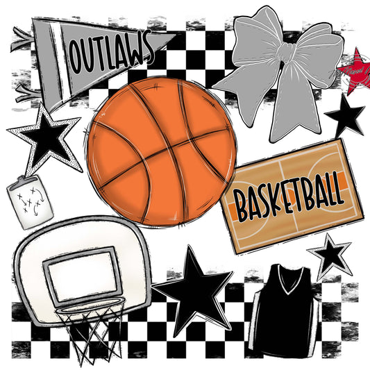 Outlaws Checkers Basketball Design-Grey