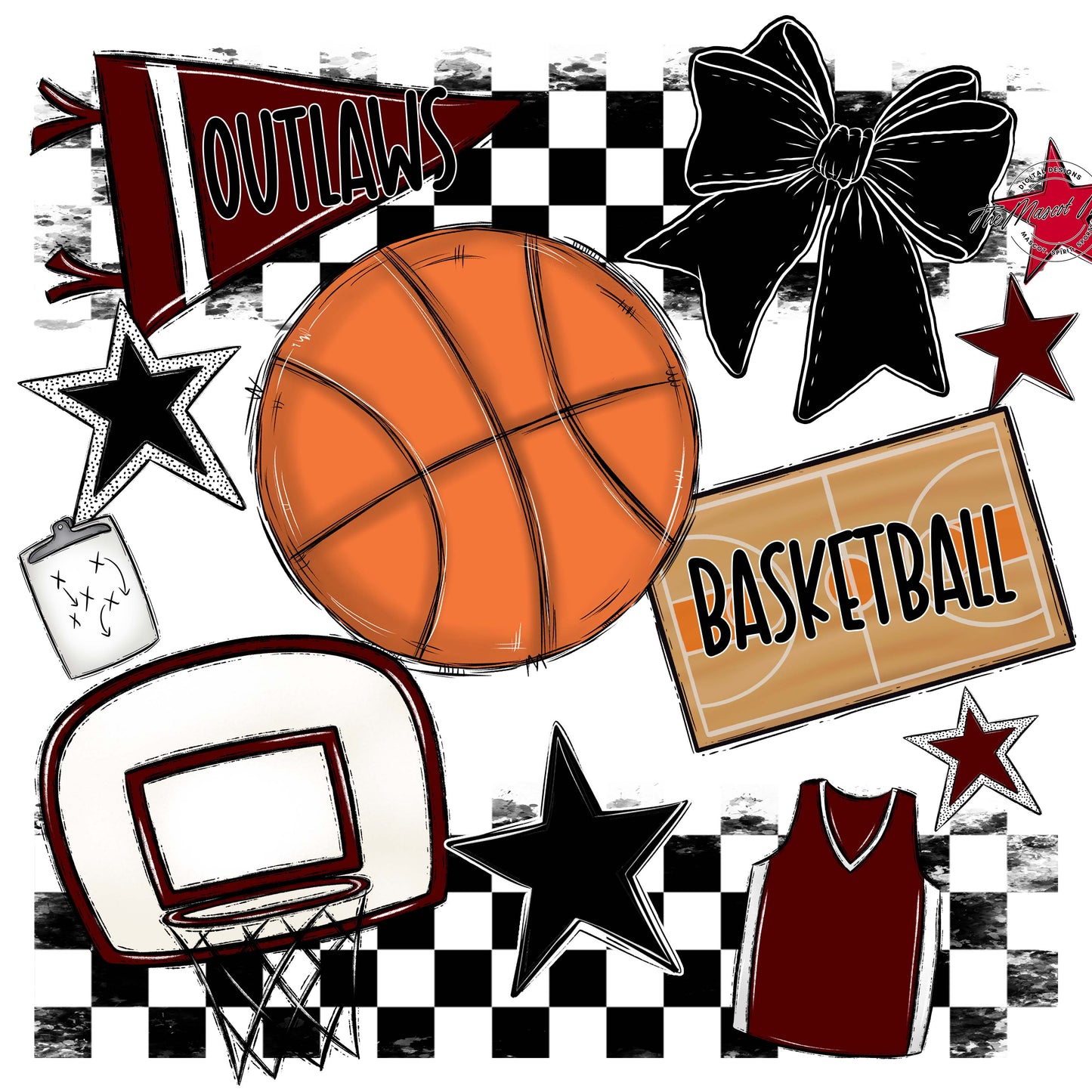 Outlaws Checkers Basketball Design-Maroon