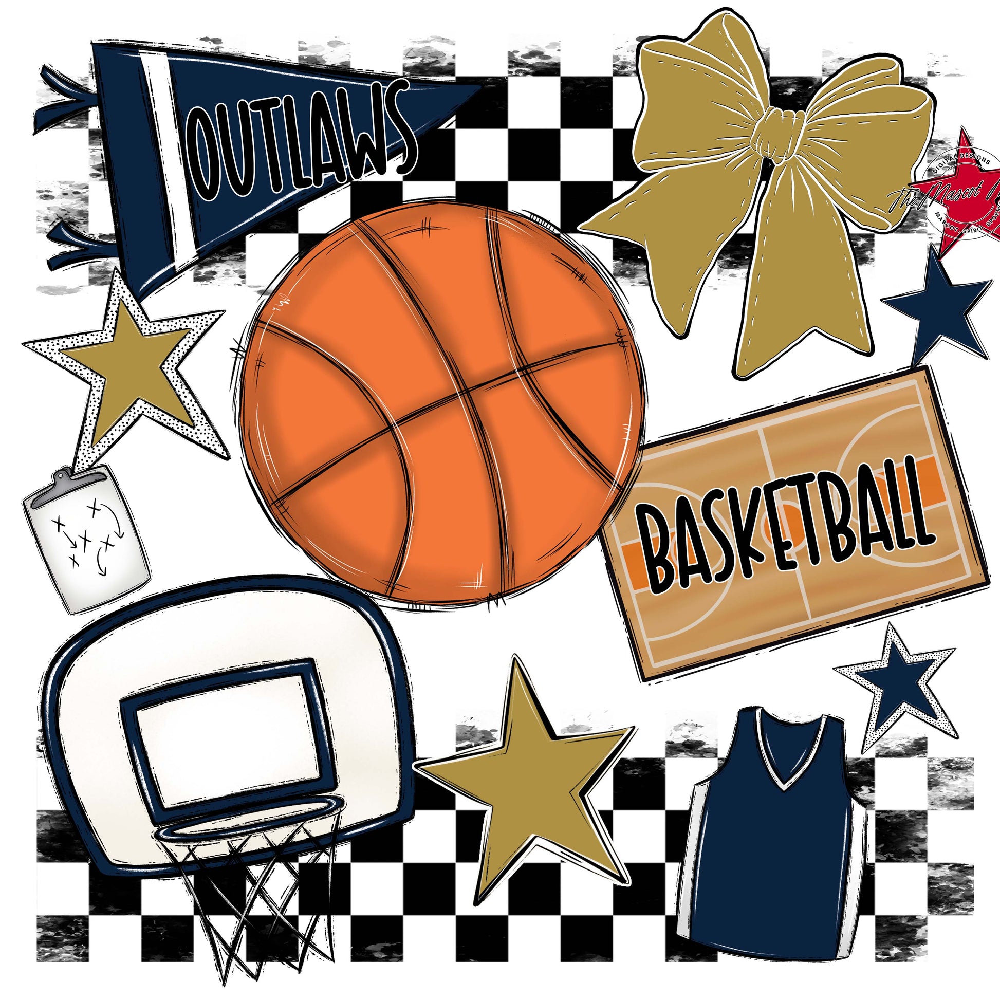 Outlaws Checkers Basketball Design-Navy & Gold