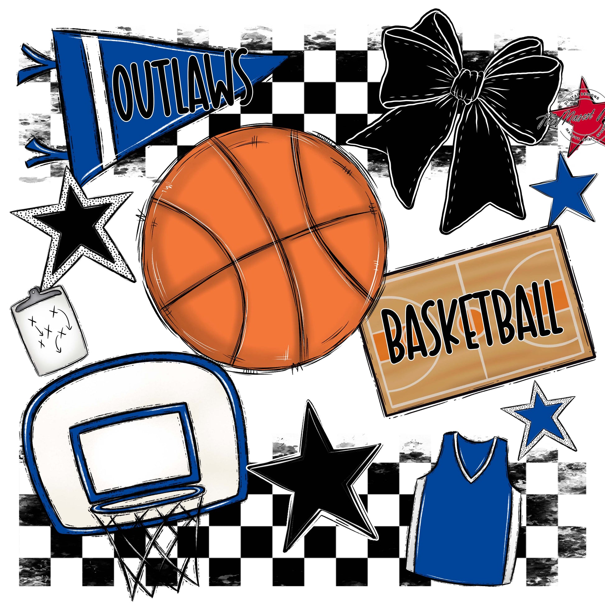 Outlaws Checkers Basketball Design-Off Blue