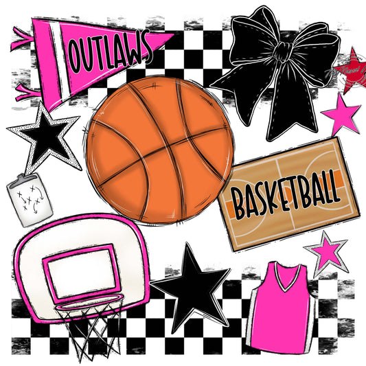 Outlaws Checkers Basketball Design-Pink
