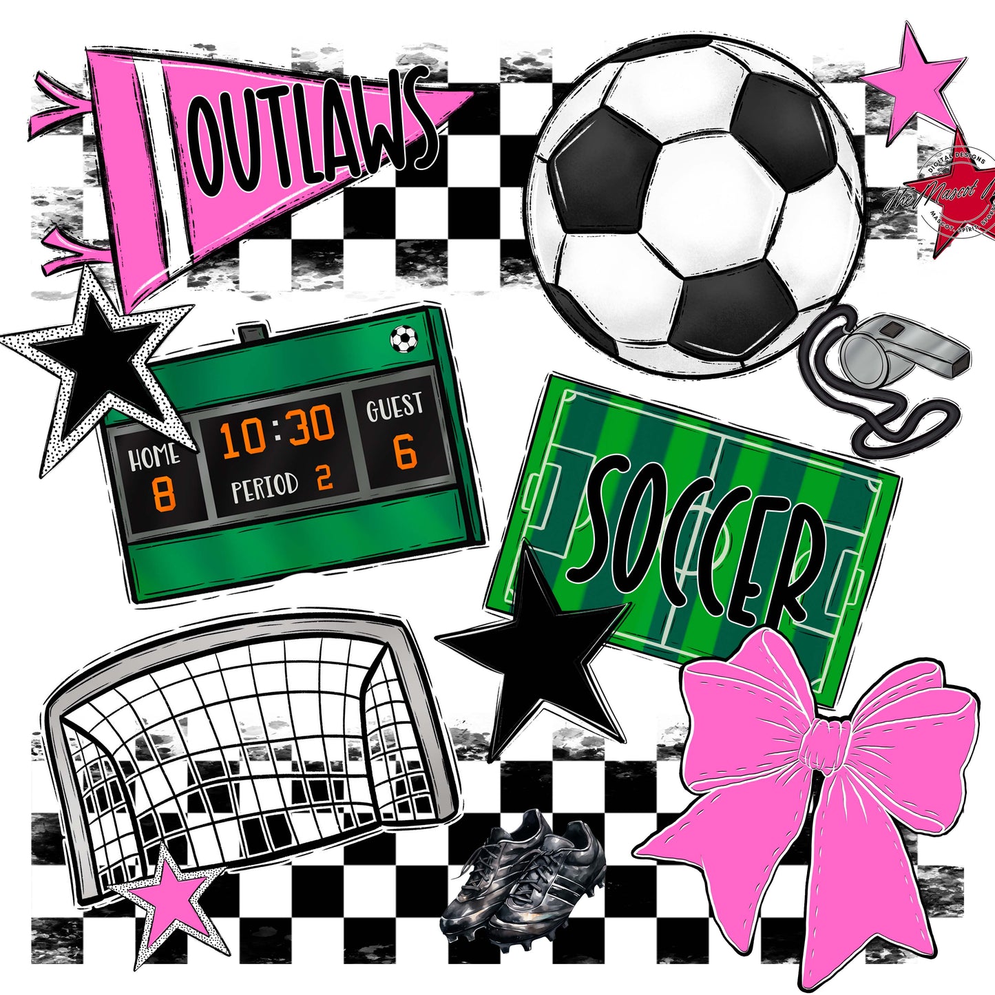 Outlaws Checkers Soccer Design-Baby Pink