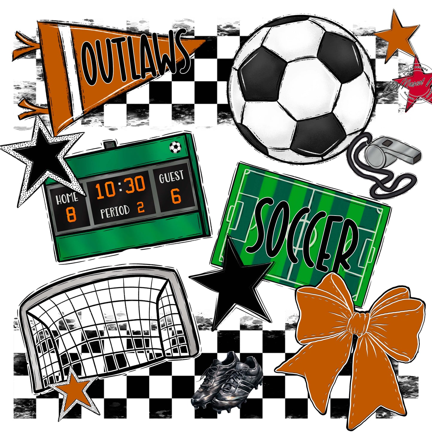 Outlaws Checkers Soccer Design-Burnt Orange