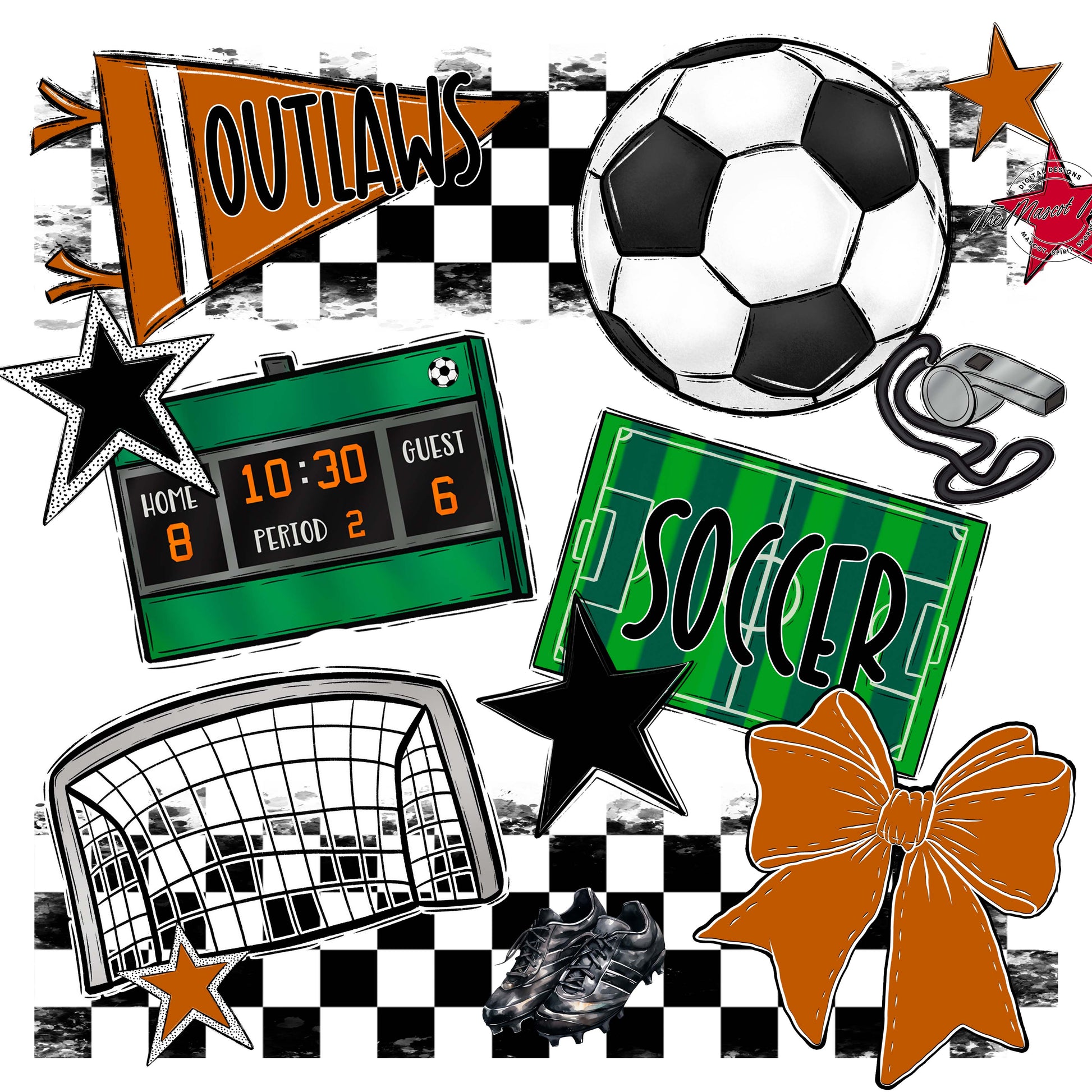 Outlaws Checkers Soccer Design-Burnt Orange