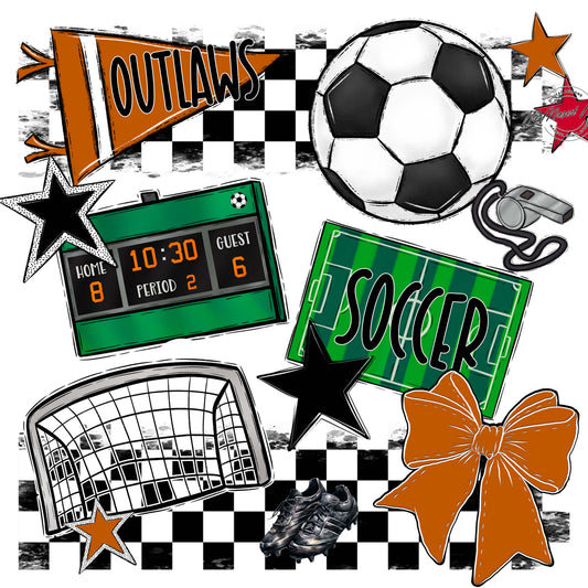 Outlaws Checkers Soccer Design-Burnt Orange