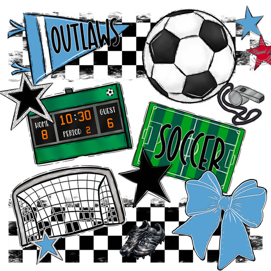 Outlaws Checkers Soccer Design-Carolina Blue