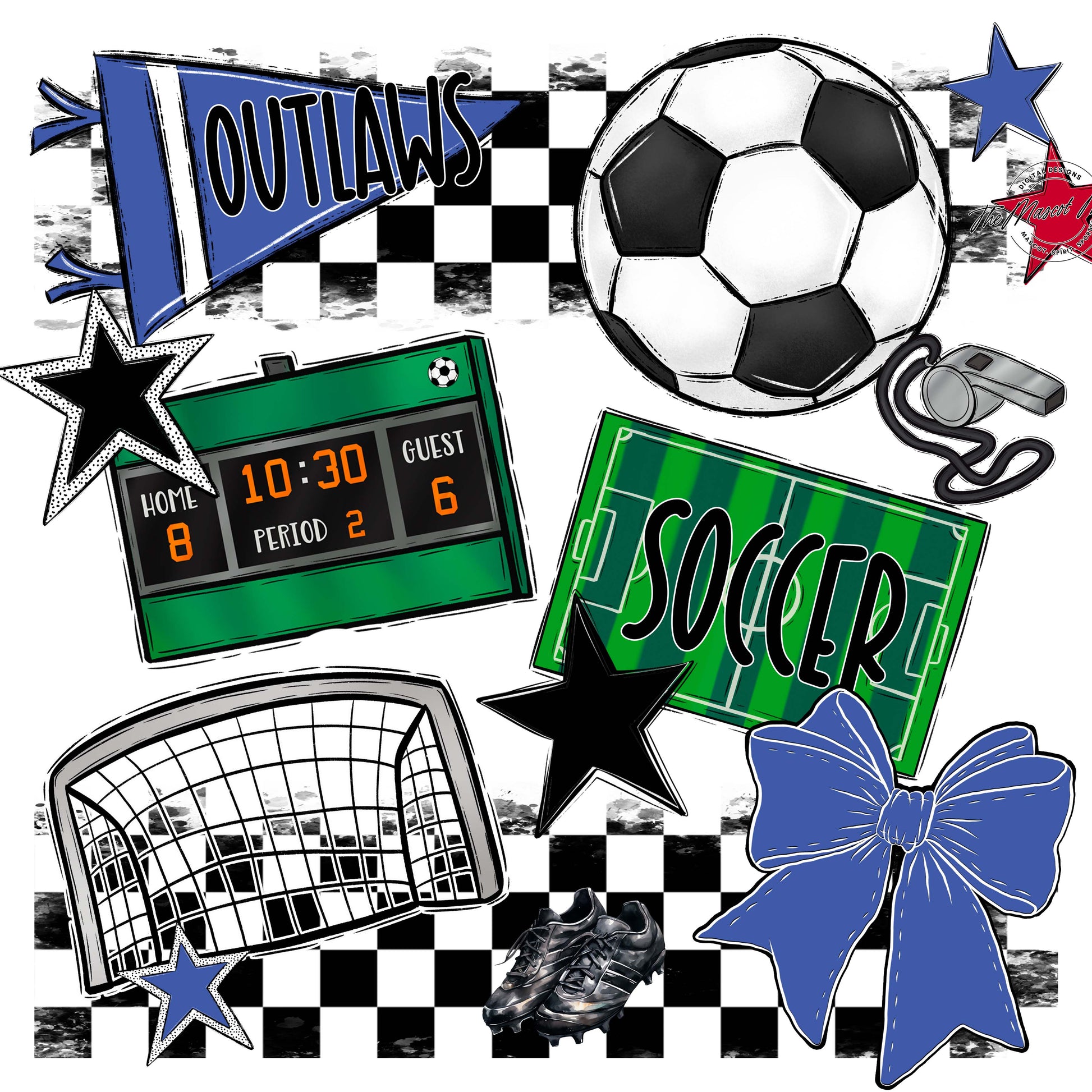 Outlaws Checkers Soccer Design-Off Blue