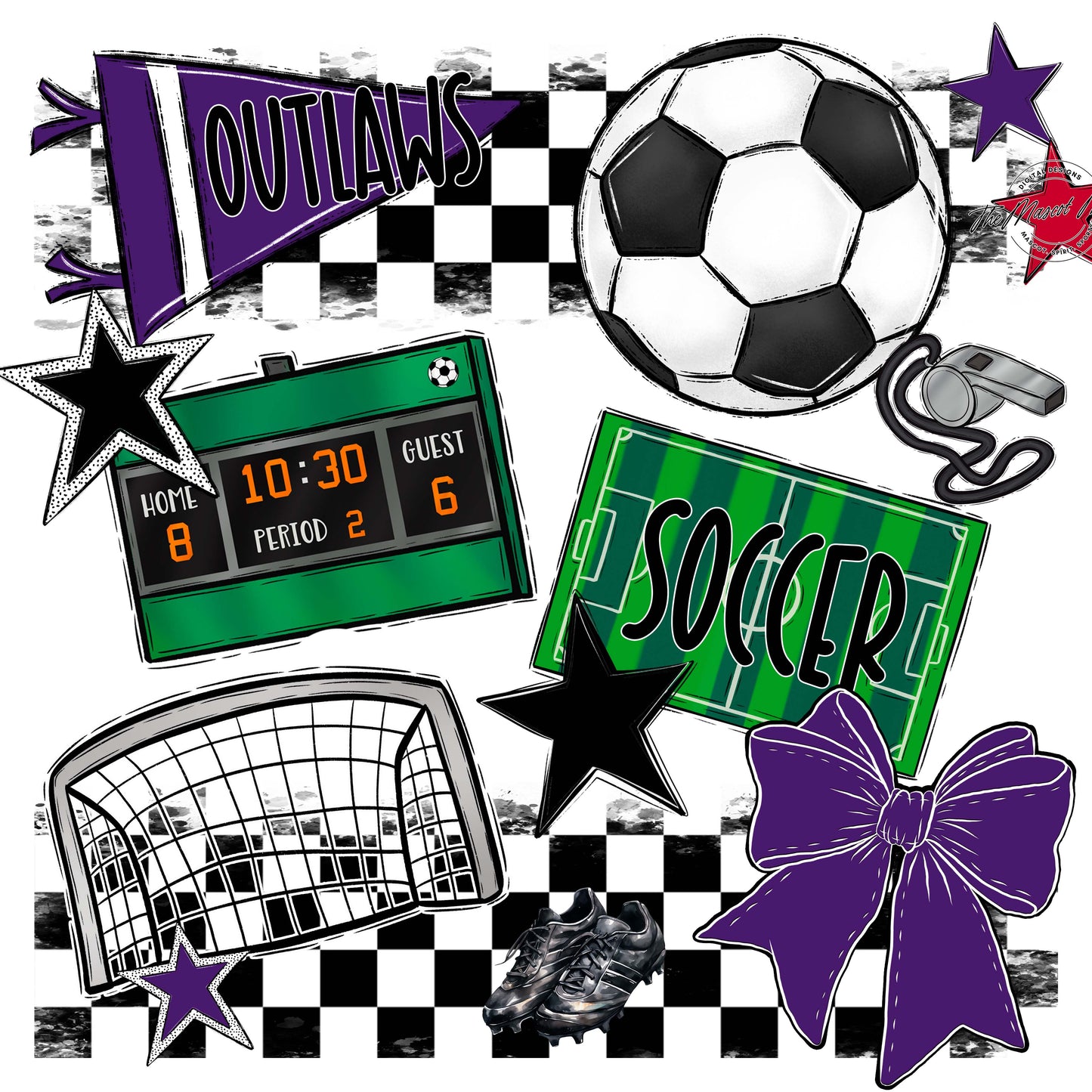 Outlaws Checkers Soccer Design-Purple