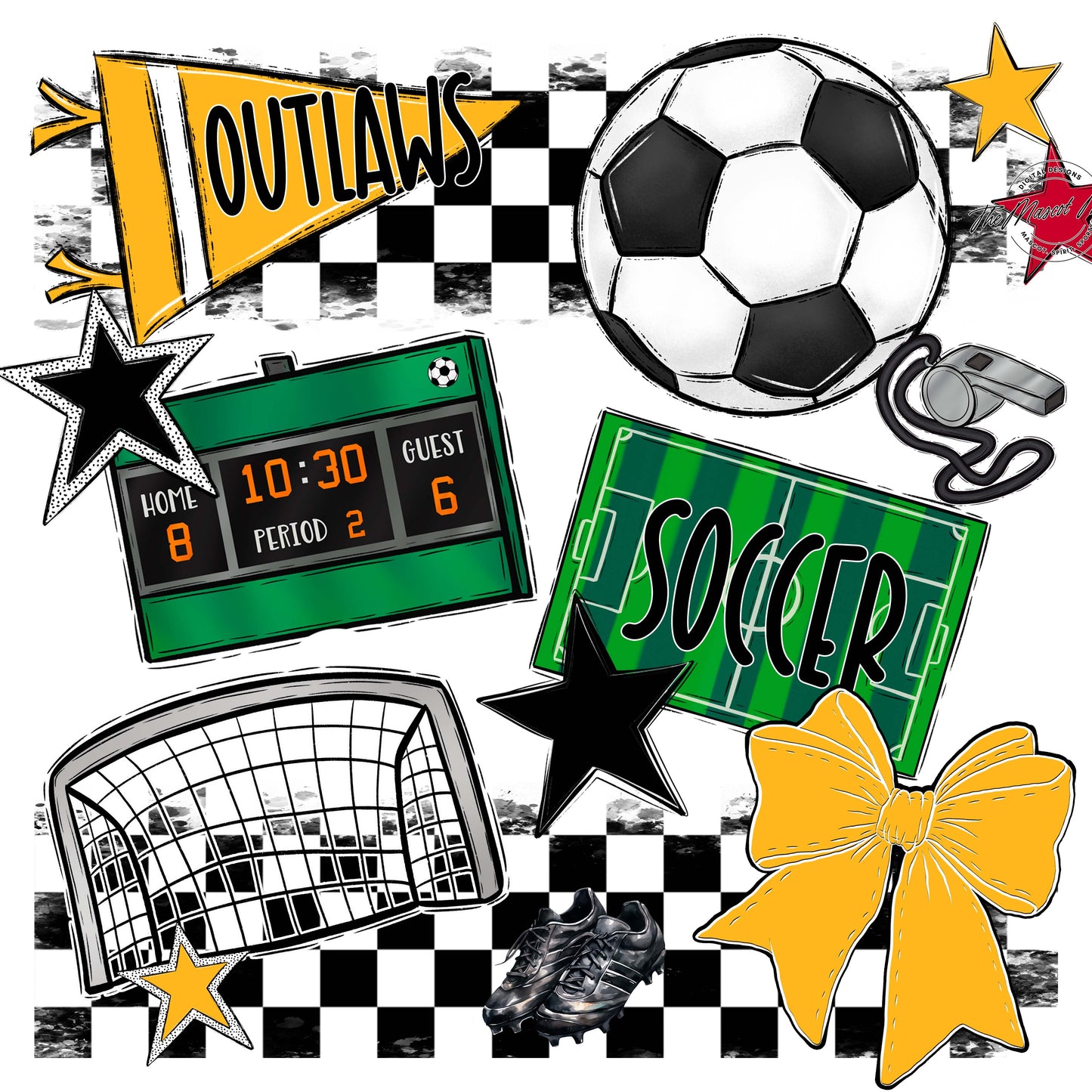 Outlaws Checkers Soccer Design-Yellow