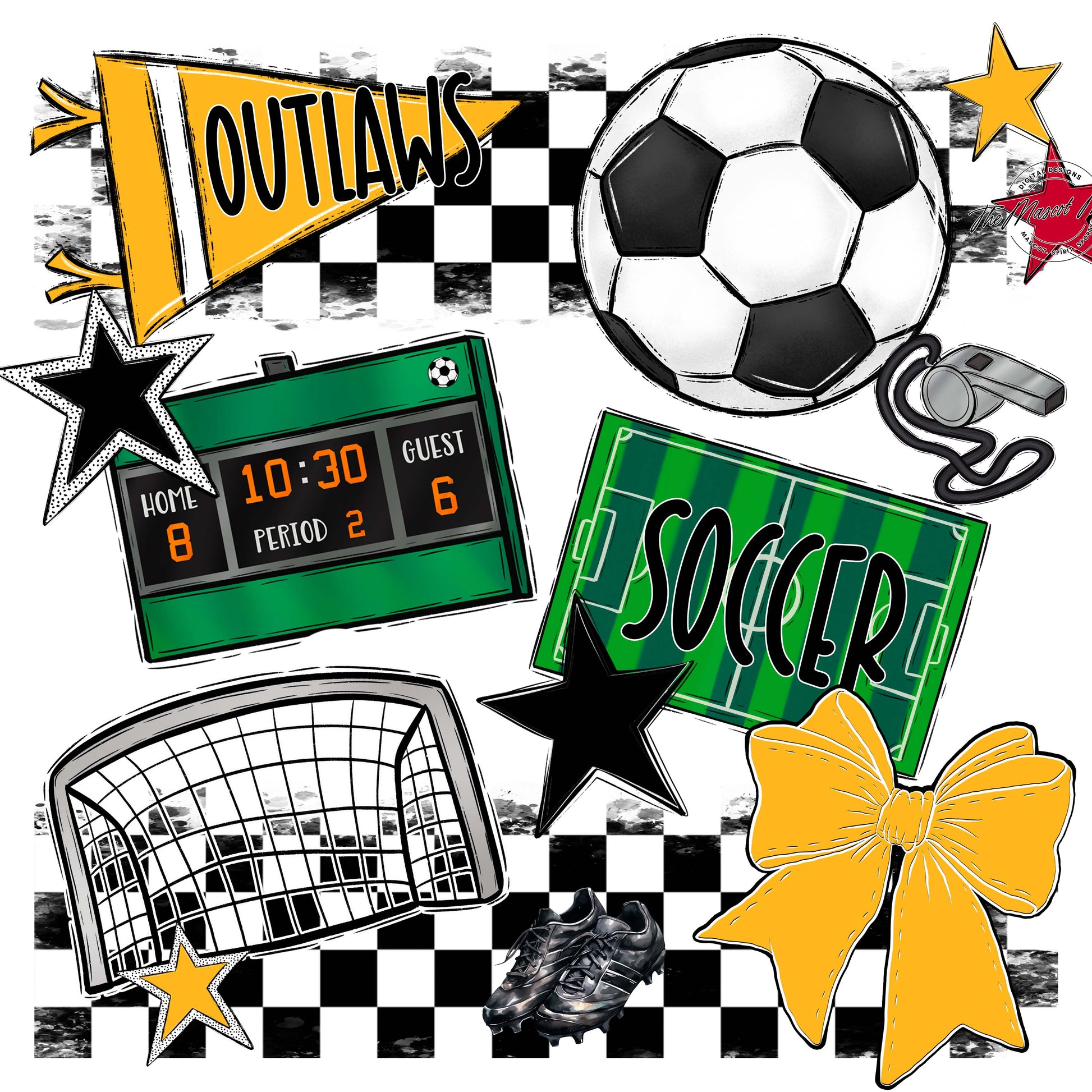Outlaws Checkers Soccer Design-Yellow