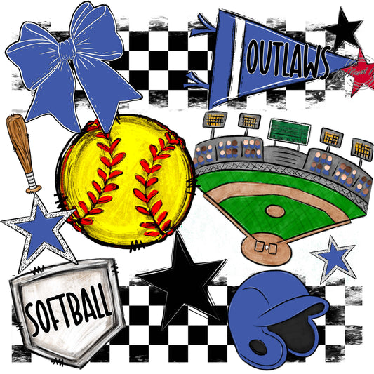 Outlaws Checkers Softball Design-Off Blue