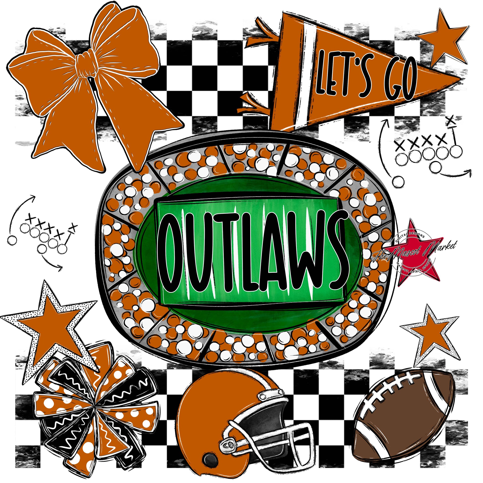 Outlaws Checkers Spirit Design-Burnt Orange