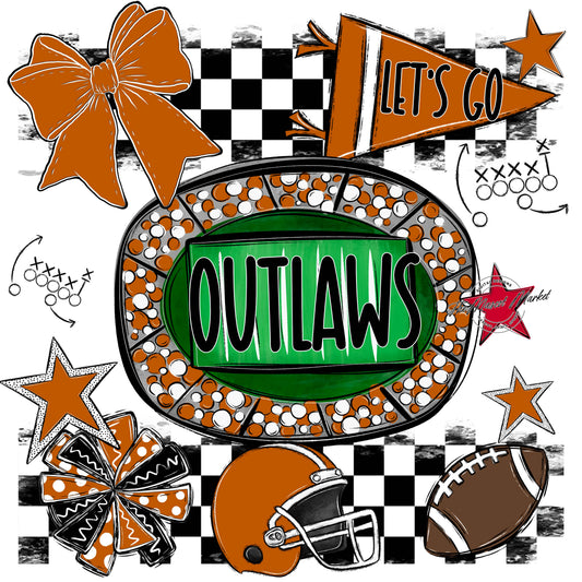 Outlaws Checkers Spirit Design-Burnt Orange