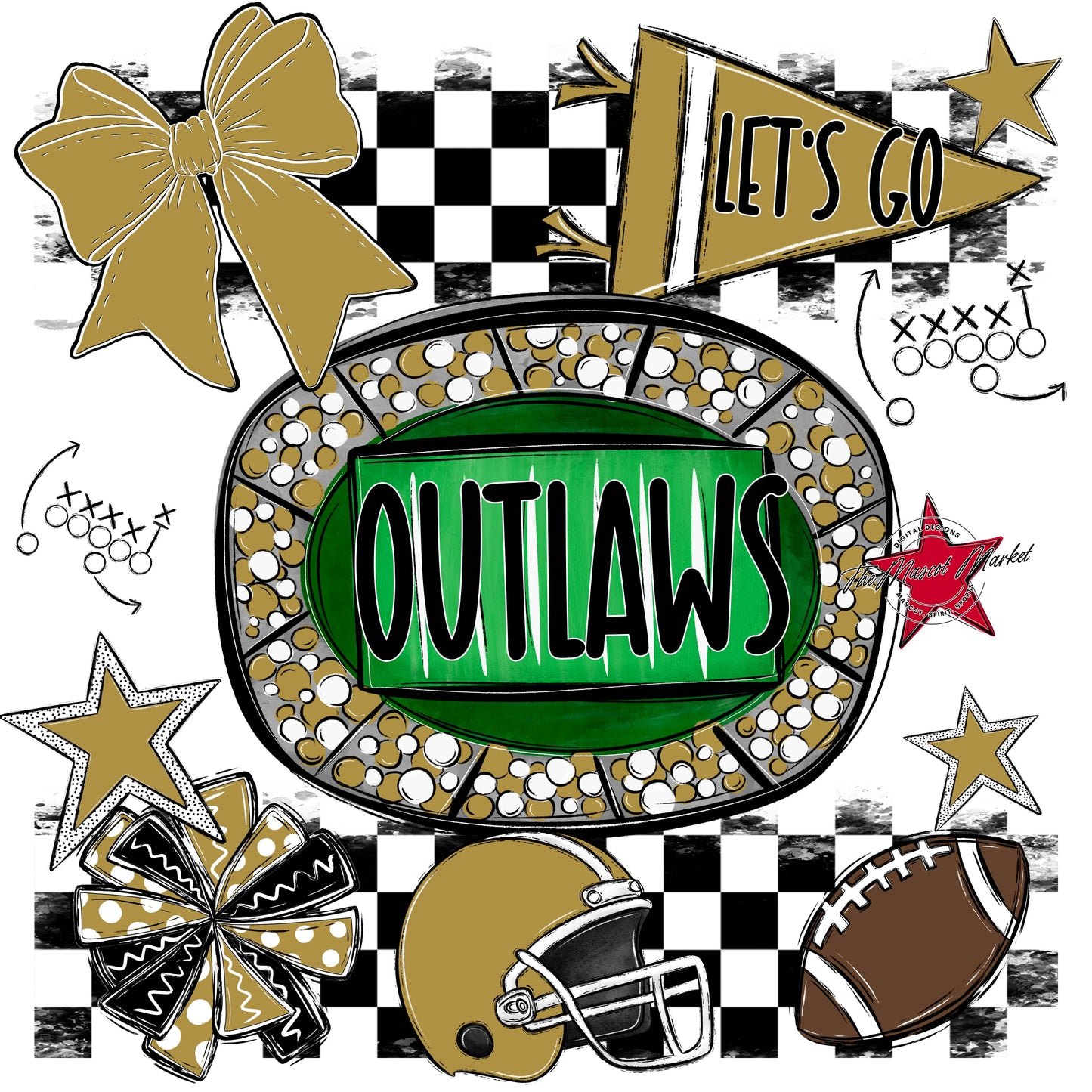 Outlaws Checkers Spirit Design-Gold