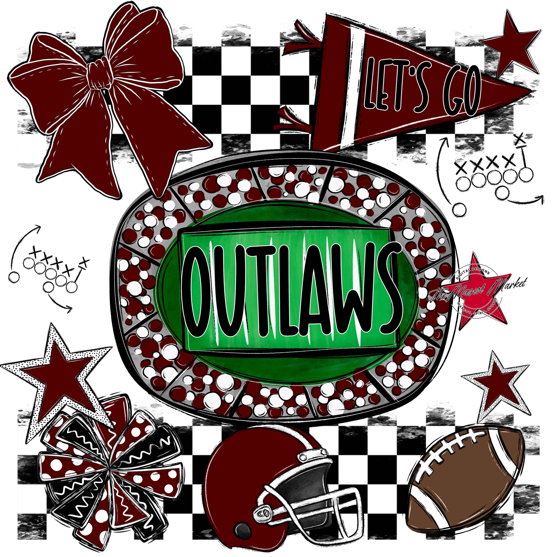 Outlaws Checkers Spirit Design-Maroon