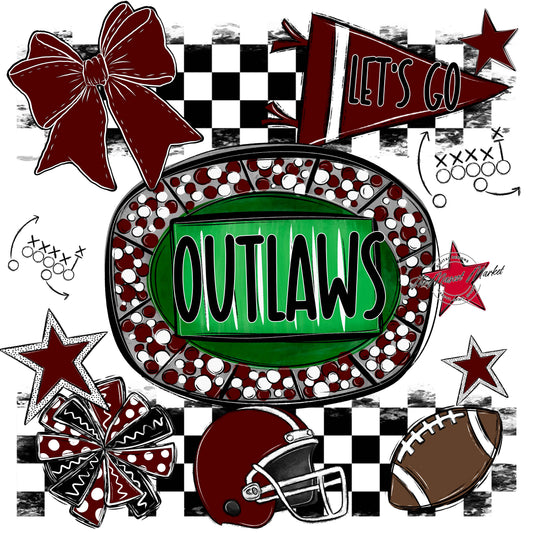 Outlaws Checkers Spirit Design-Maroon