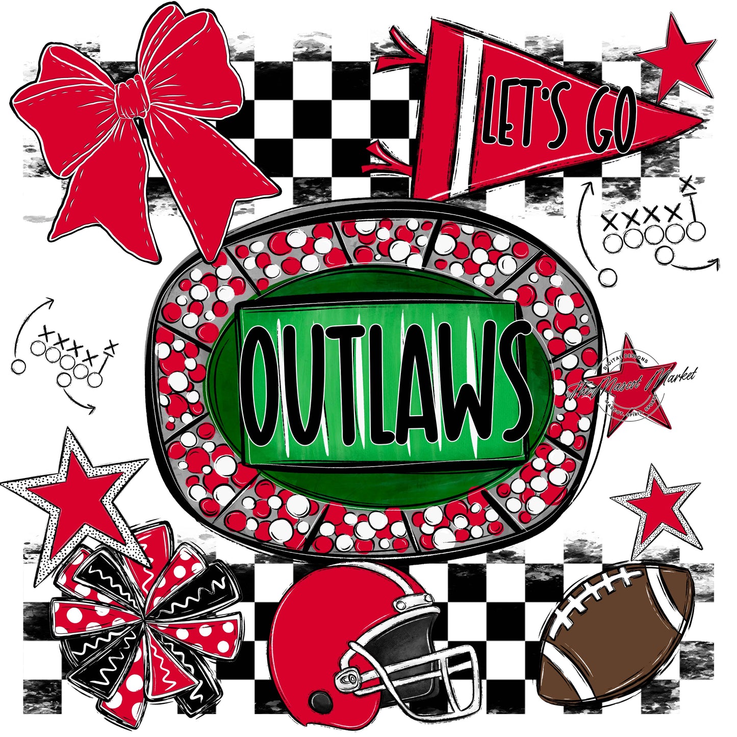 Outlaws Checkers Spirit Design-Red