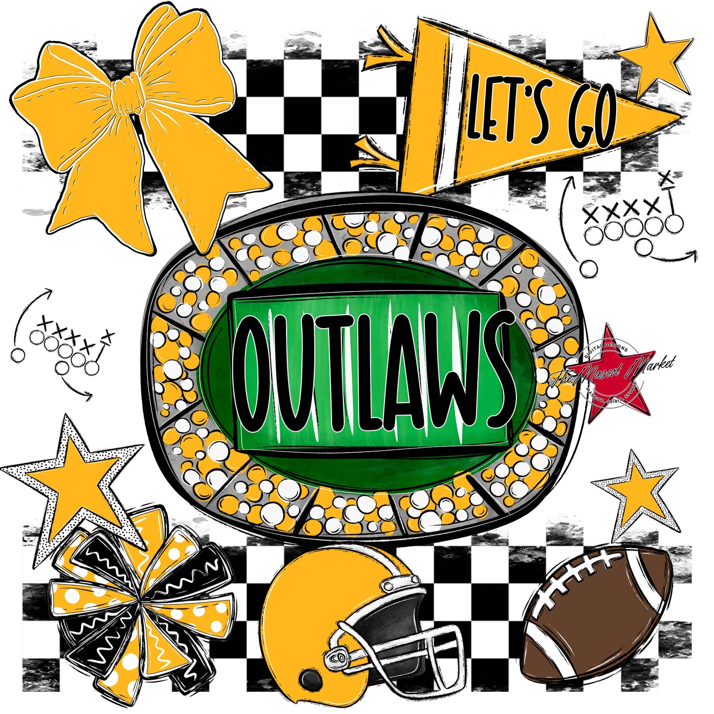Outlaws Checkers Spirit Design-Yellow