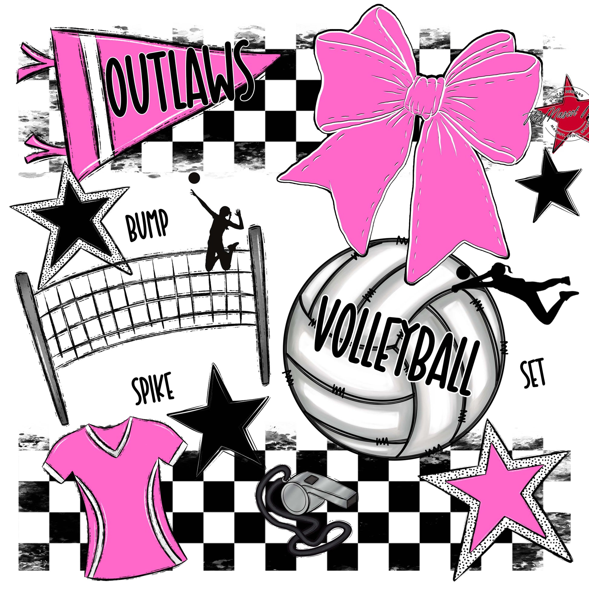 Outlaws Checkers Volleyball Design-Baby Pink