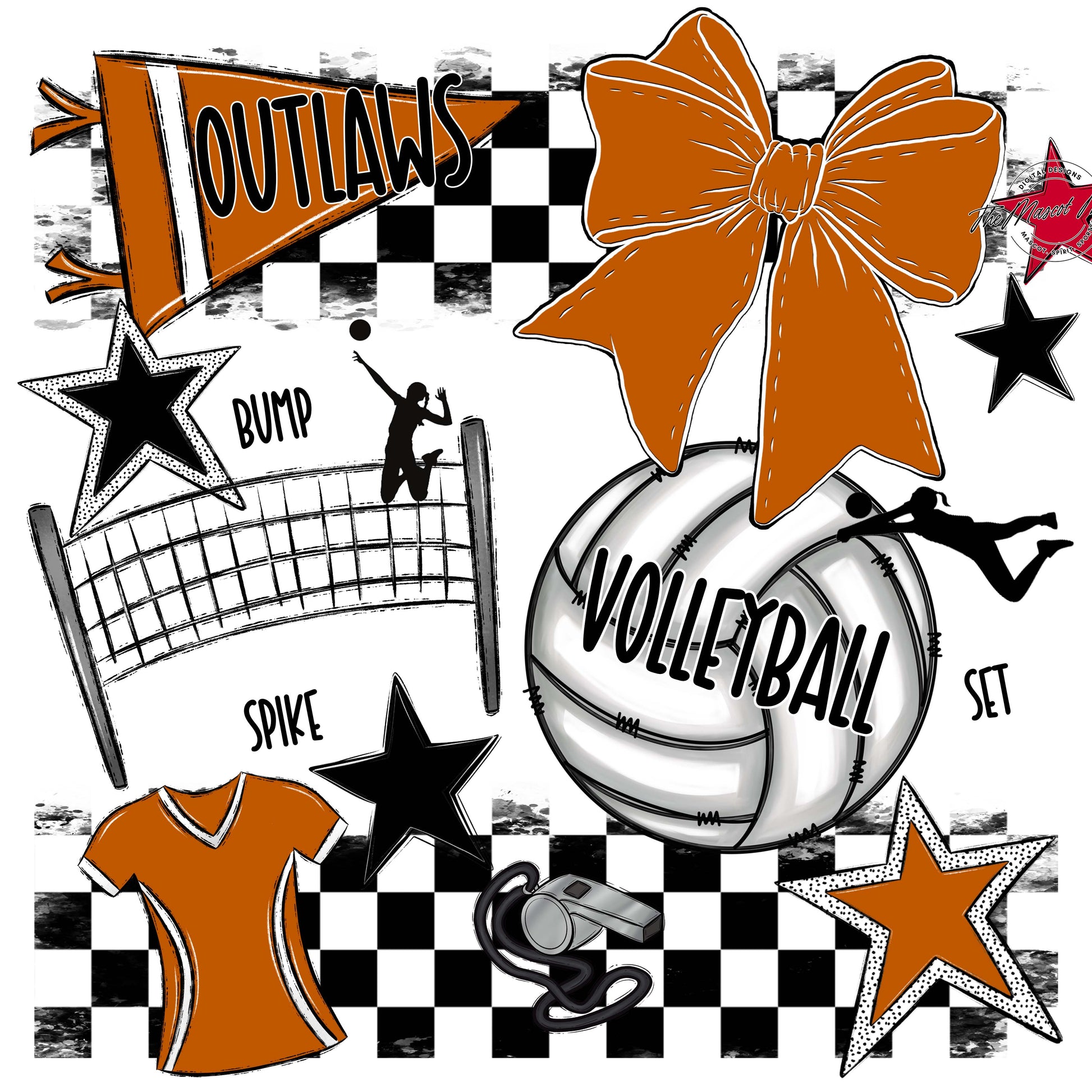 Outlaws Checkers Volleyball Design-Burnt Orange
