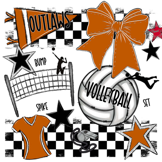 Outlaws Checkers Volleyball Design-Burnt Orange