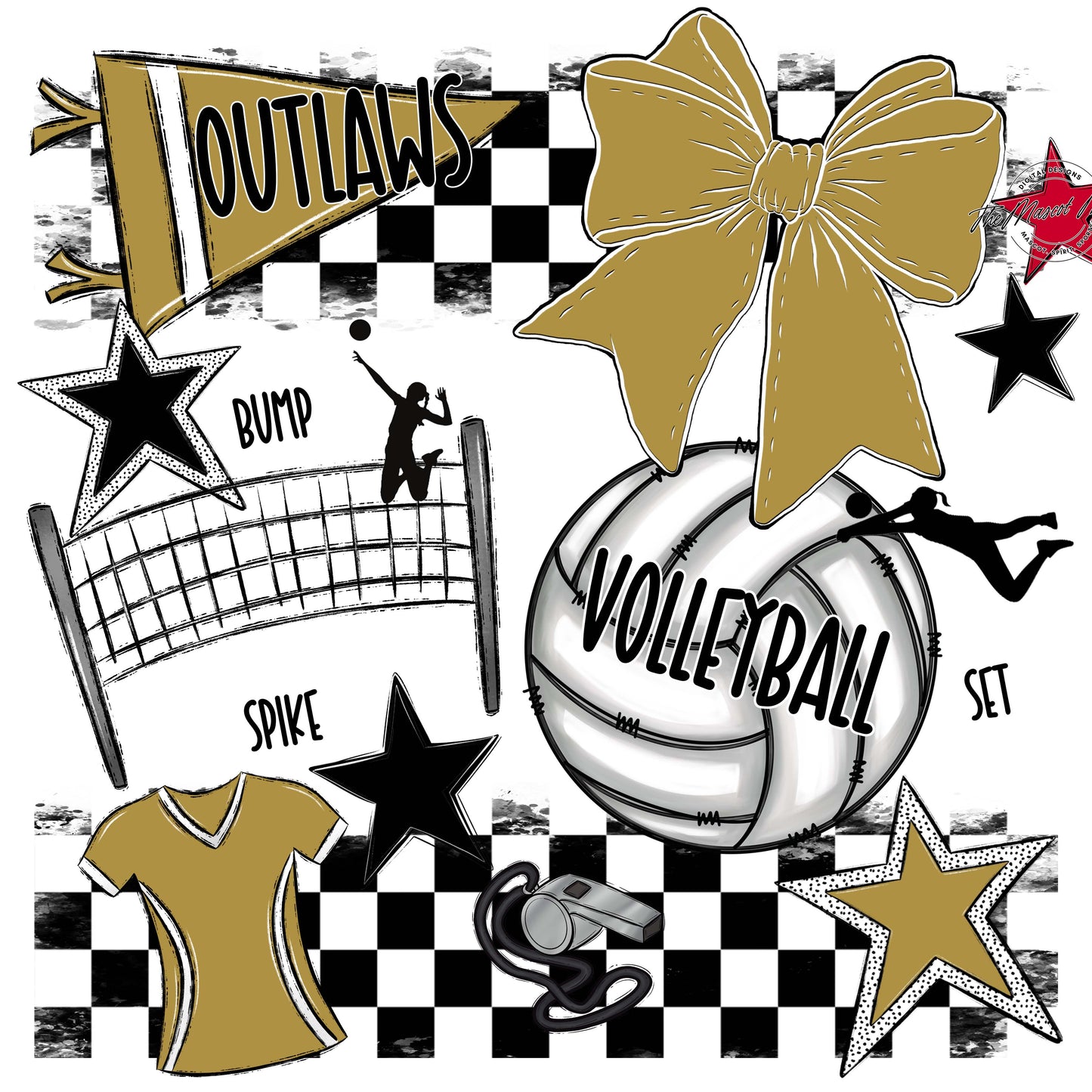 Outlaws Checkers Volleyball Design-Gold