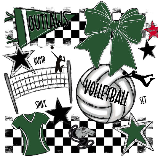 Outlaws Checkers Volleyball Design-Green