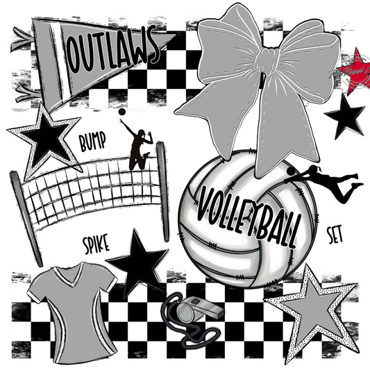 Outlaws Checkers Volleyball Design-Grey