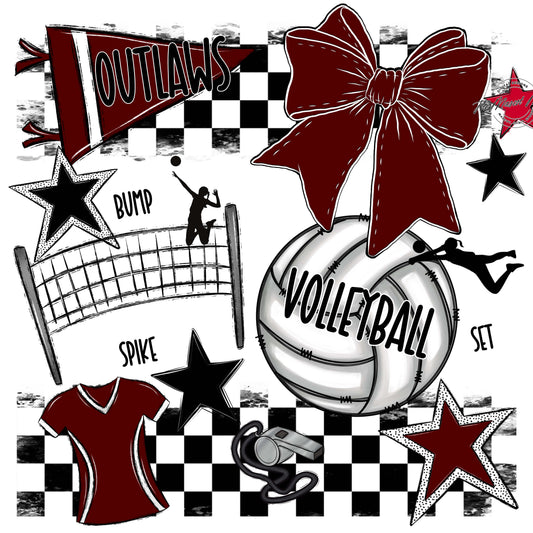 Outlaws Checkers Volleyball Design-Maroon