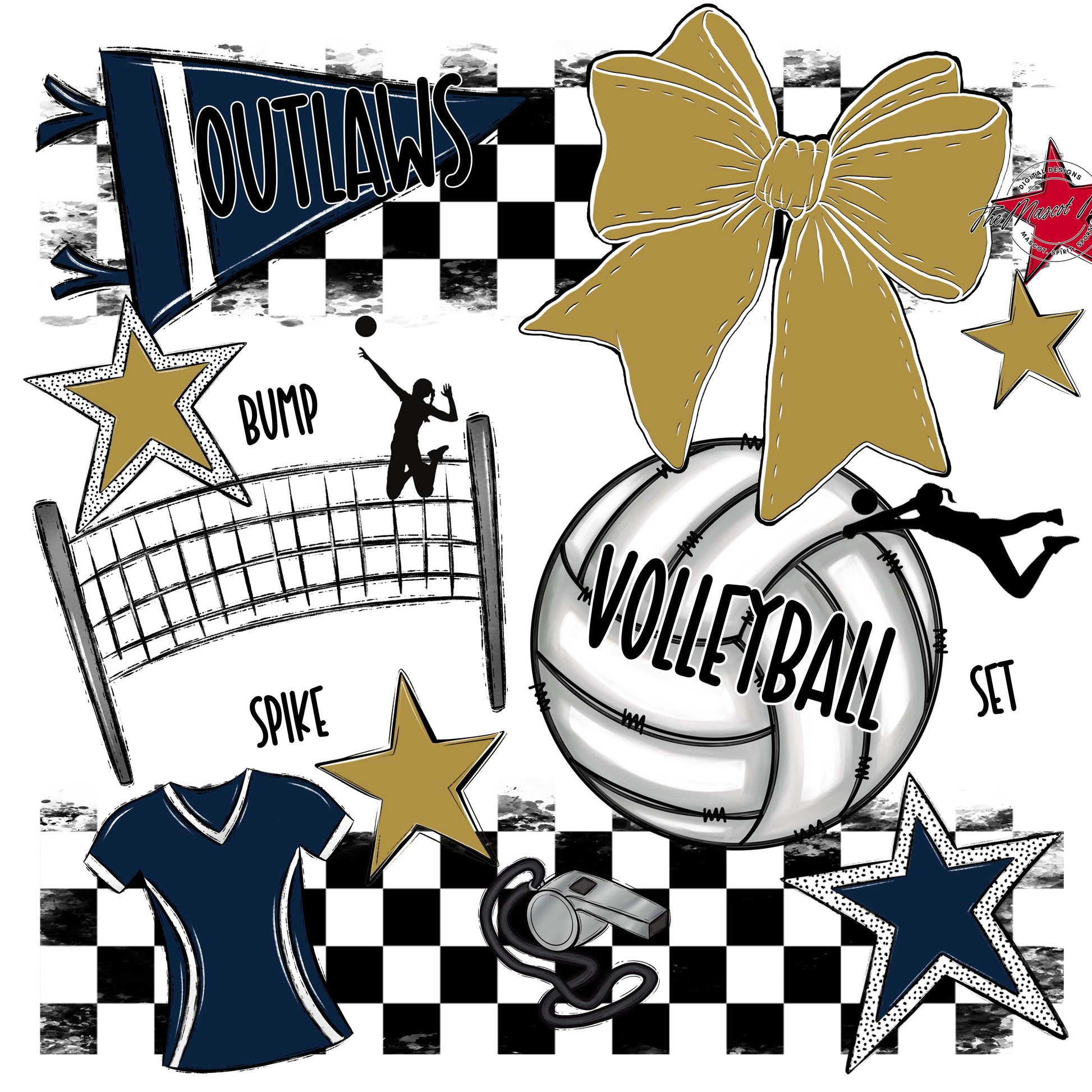 Outlaws Checkers Volleyball Design-Navy & Gold