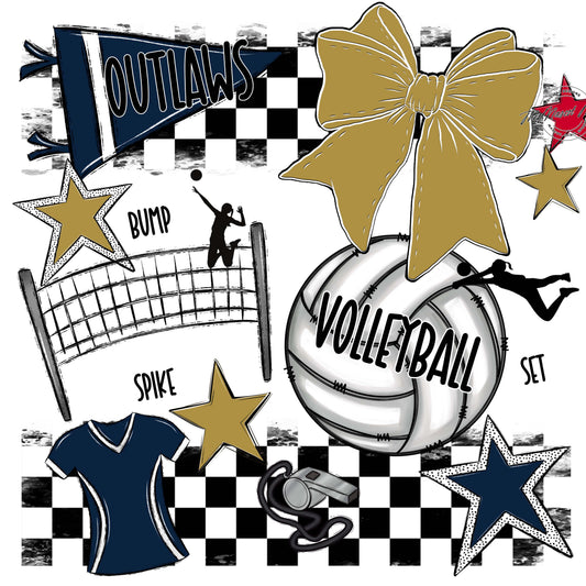 Outlaws Checkers Volleyball Design-Navy & Gold