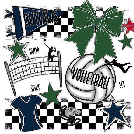 Outlaws Checkers Volleyball Design-Navy & Green