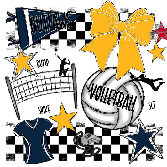 Outlaws Checkers Volleyball Design-Navy & Yellow