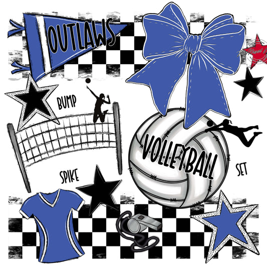 Outlaws Checkers Volleyball Design-Off Blue