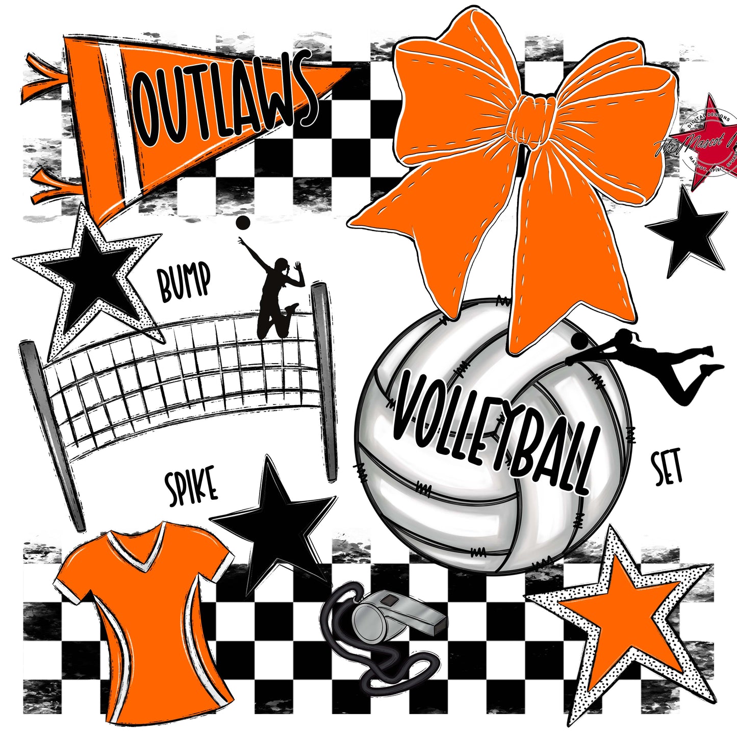 Outlaws Checkers Volleyball Design-Orange